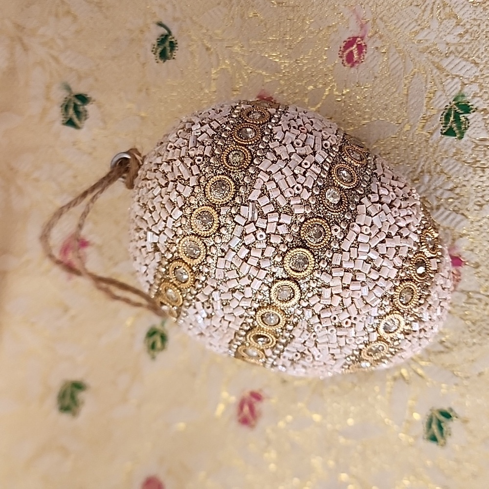 Hand Crafted Ornament Beaded Pink / Cream